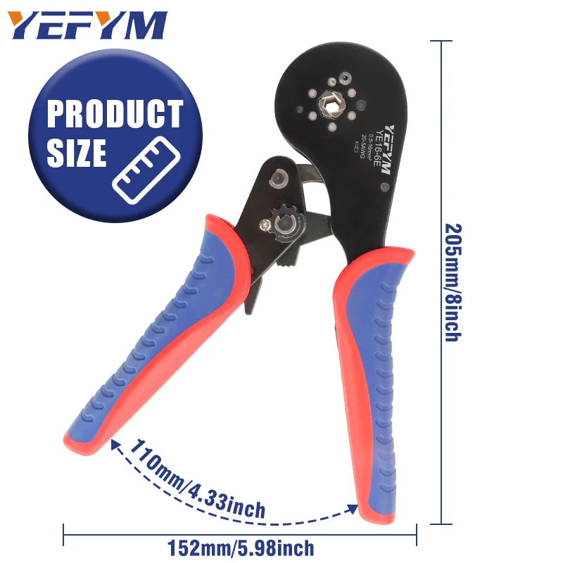 Ferrule Crimping Tools YE 16-6E 0.5-16mm²/20-5AWG Tubular Terminal Mini YEFYM Pliers For Large Size Terminals Electrical Clamps