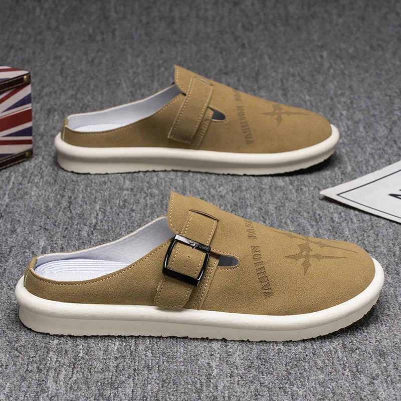 Plus Size 45 46 47 Summer Mules Man Backless Loafers Slipper Half Shoes For Men Slides Mens Slip On Flats Semi-Drag Casual Shoes