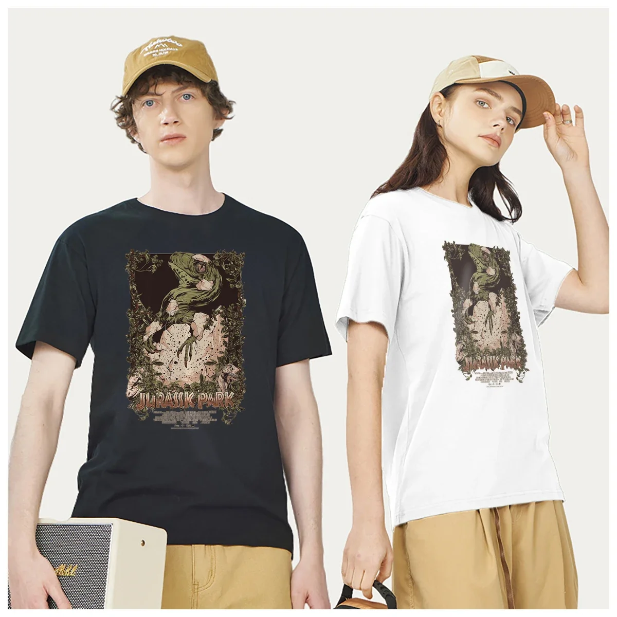 2025 J-Jurassic Park printing dinosaur funny male men's t shirt Women's Fashion 100% Cotton summer casual Breathable Unisex Tops