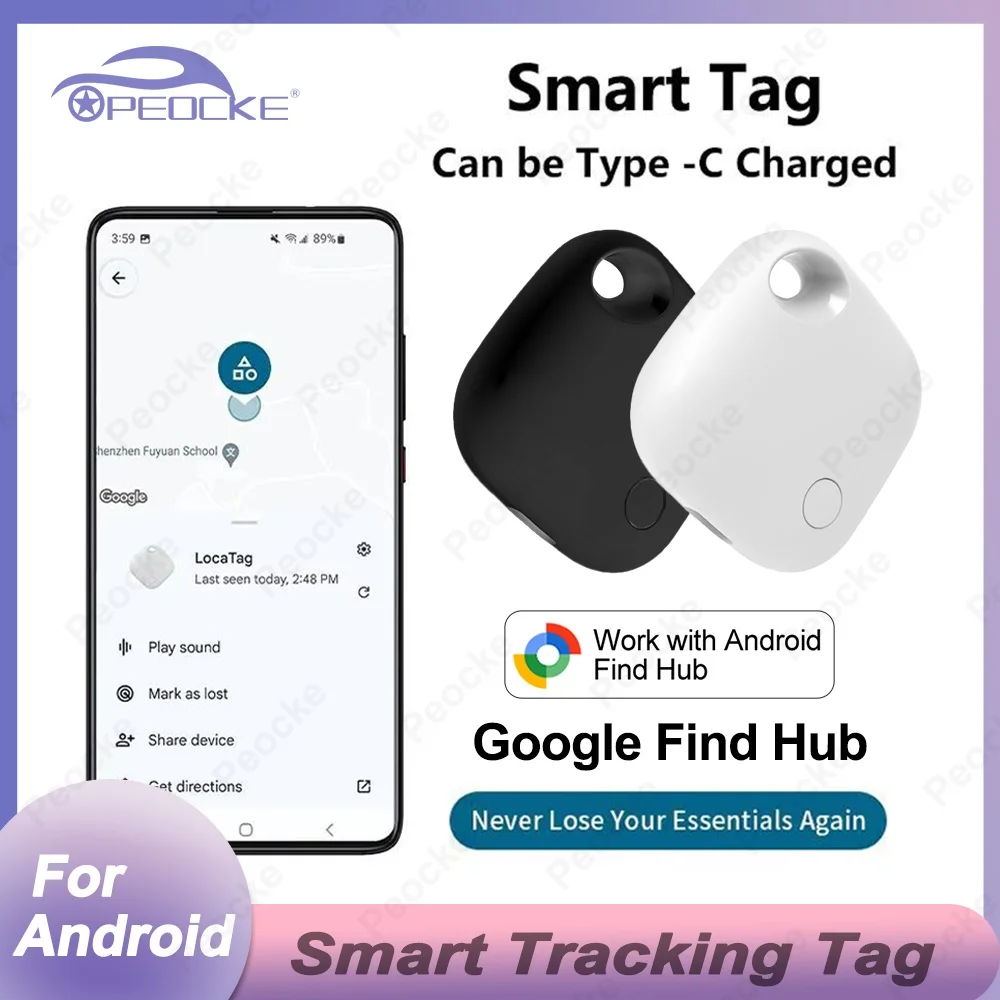 Smart Tracker Tag for Android device Google Find Hub Type-C Charged Key Anti-lost Finder Pet Bag GPS Locator Bluetooth Finder