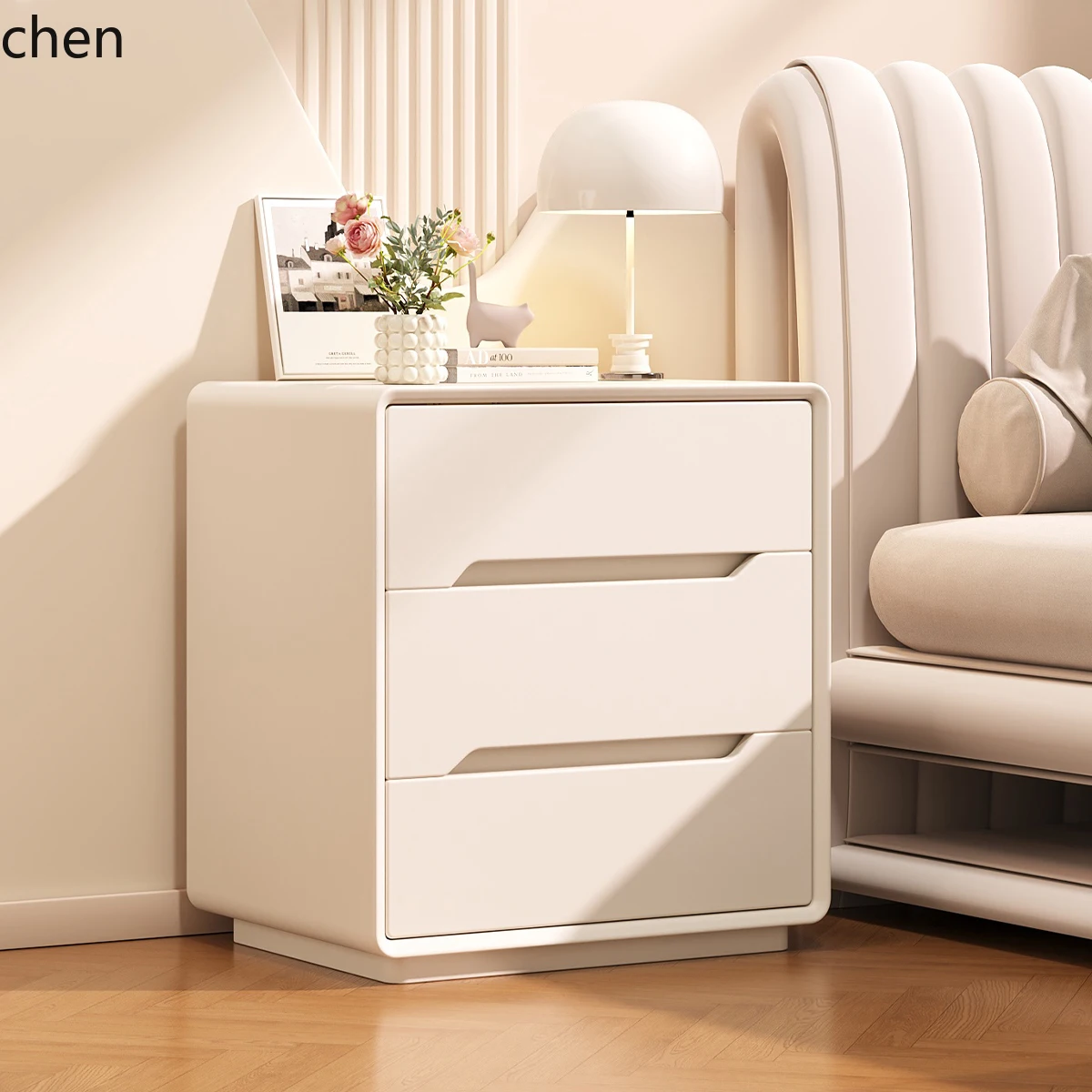 

HTT Cream Style Solid Wood Nightstand for Home Bedroom Small Simple Modern Bedside Storage Cabinet