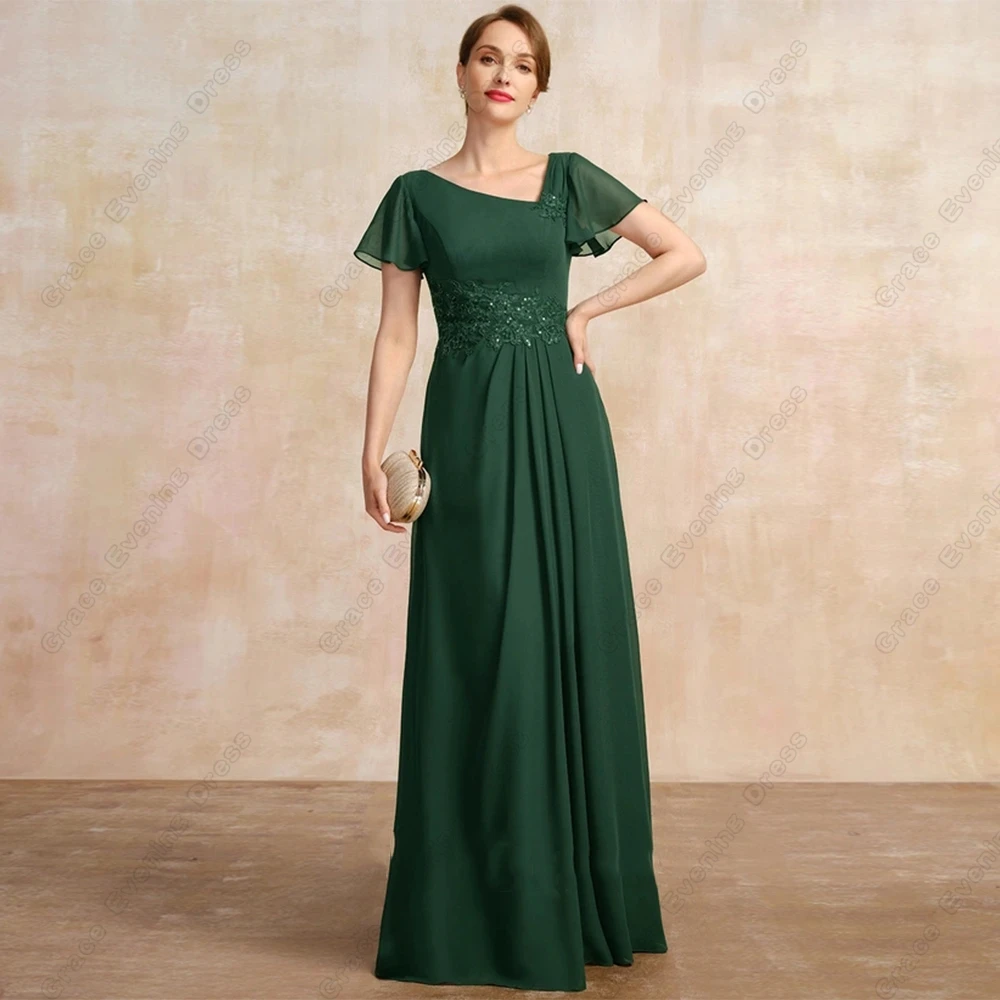 Customized Charming Green Mother of Bride Dresses for Women Short Sleeve Wedding Party Gown Lace Summer Chiffon Vestido De Noche