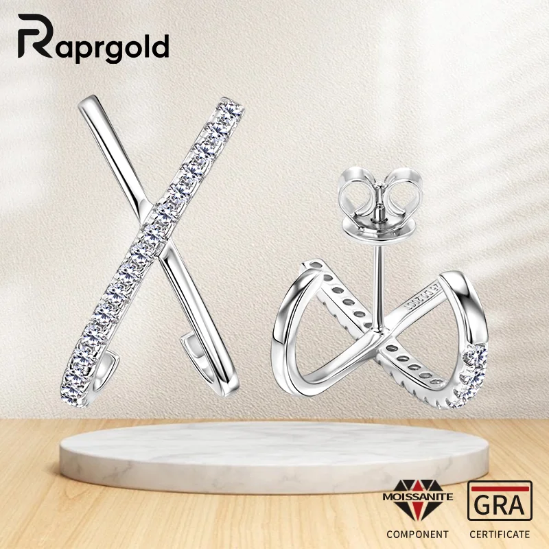 

RAPRGOLD 1.4mm Moissanite X-Shaped Hook Stud Earrings for Women S925 Sterling Silver Piercing Earring Jewelry Gifts Pendientes