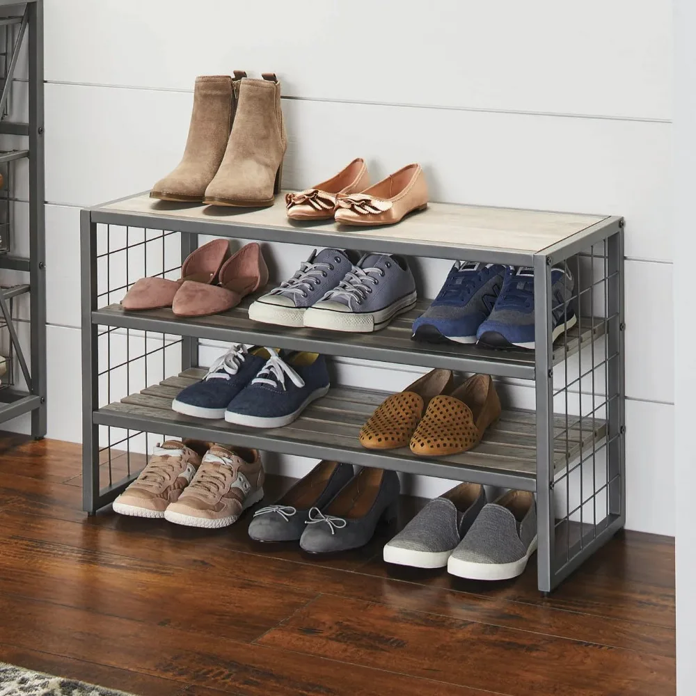 

Shoe Rack Organizer Free Shipping 12-Compartment Garment Shoe Rack Wood Gray 3 Tiers Shoerack Shoe-shelf Shoes Organizers Racks