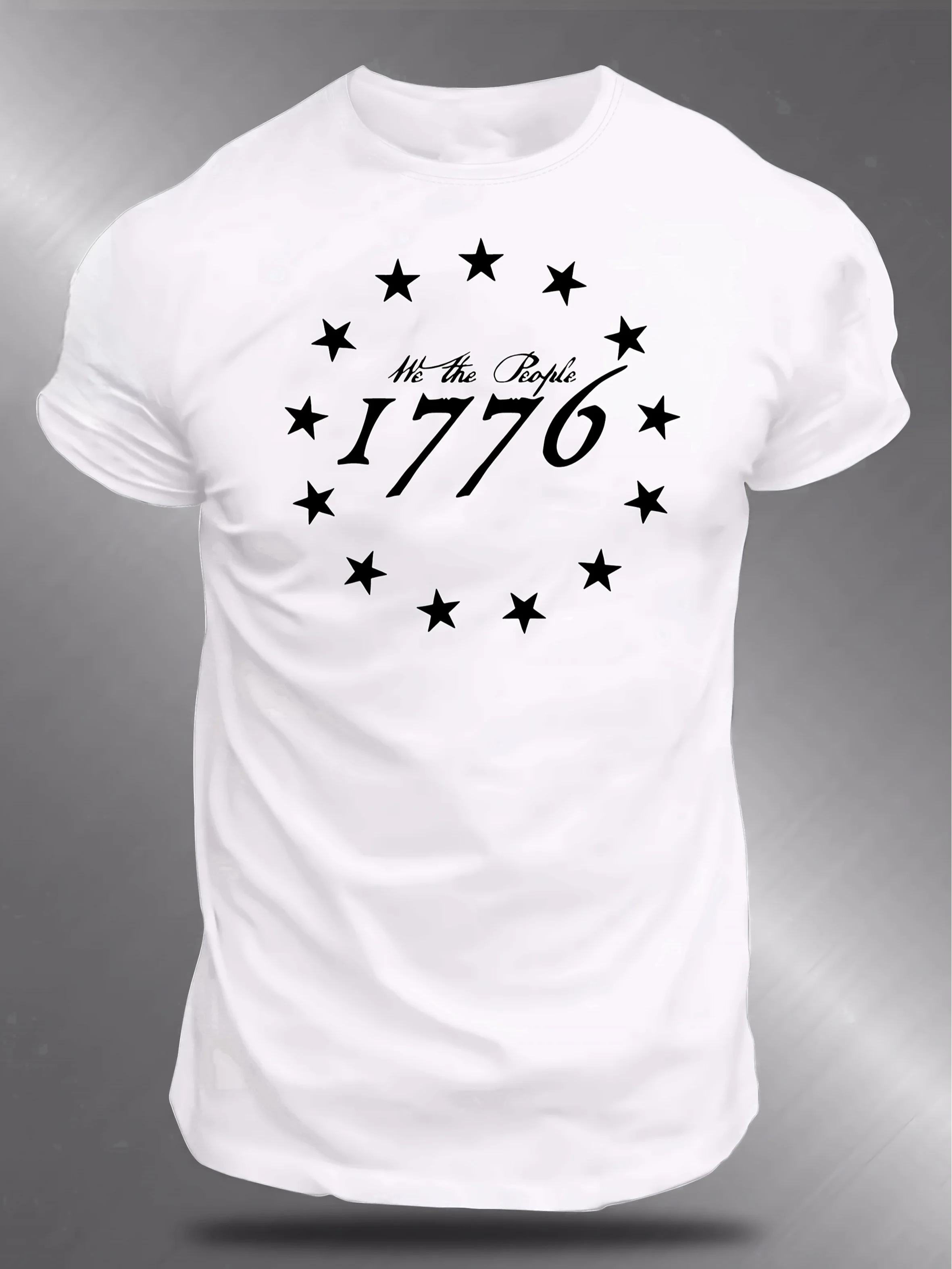 

Men's Plus Size 1776 Star Printed T-shirt - Patriotic Round Neck, Comfortable Cotton Blend Material, All Season Casual Wear