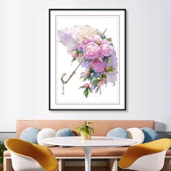 Flower umbrella 11CT Needlework,DIY Cross Stitch Set Full Embroidery Kit, Printed Cross-stitch, Home Decor