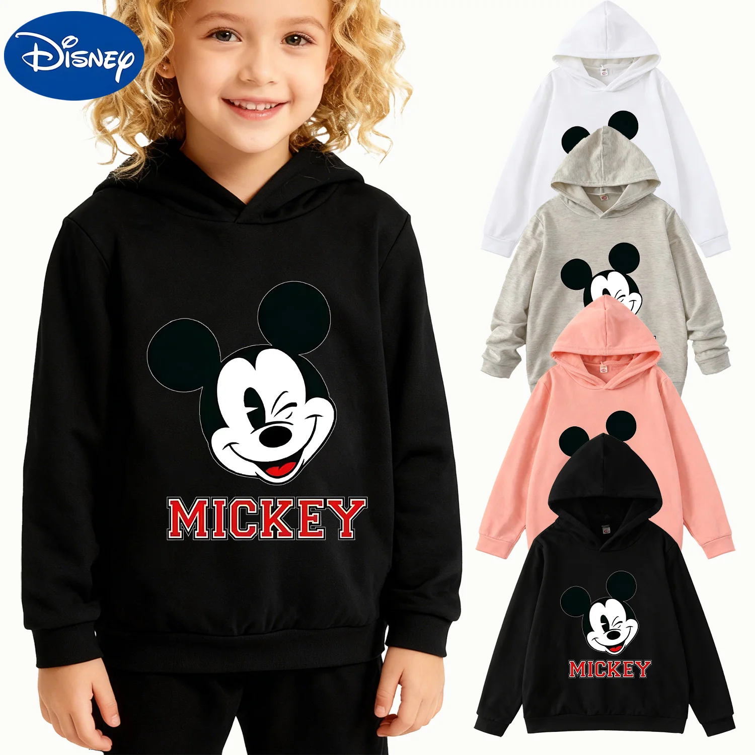 

Boys Girls Kids Hoodie Disney Mickey Mouse Wink Graphic Black Unisex Pullover Sweatshirt for Kids and Teens