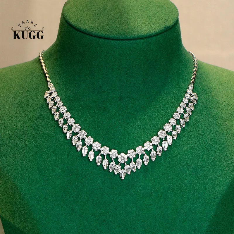 KUGG 100% 18K عقد ذهب أبيض فاخر أنيق نمط 8.20 قيراط قلادة الماس الطبيعي الحقيقي للنساء مجوهرات الحفلات العالية #1