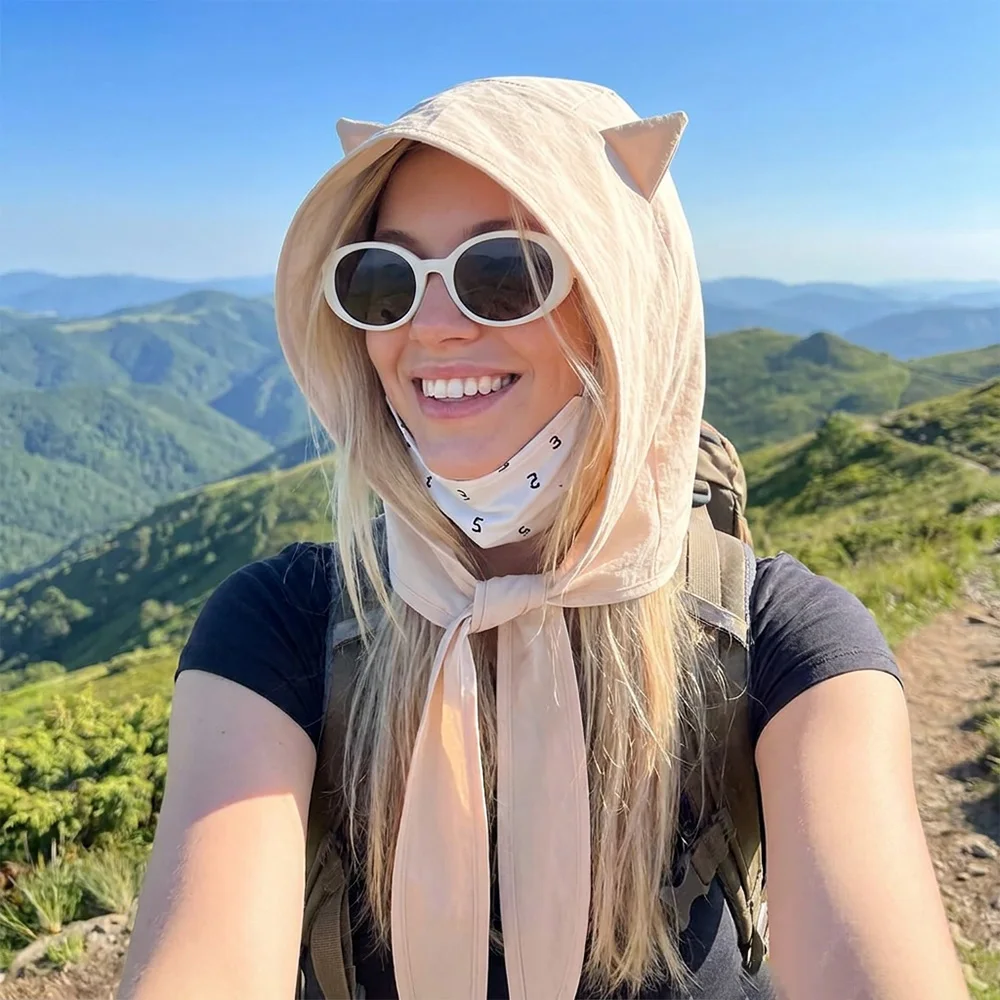 Women's Lightweight Breathable Fisherman Hat with Cat Ears and Devil Horns - Adjustable Drawstring Sun Hat, Suitable for Travel, Carnival, Weddings, Themed Parties, Washable, Ideal for Summer Vacations and Outdoor Activities