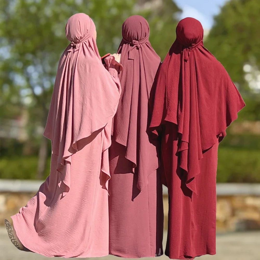 

2PCS Eid Muslim Women Prayer Garment Hooded Khimar Kaftan Islam Clothing Hijab Dress Niqab Abaya Burqa Kaftan Djellaba Jalabiya