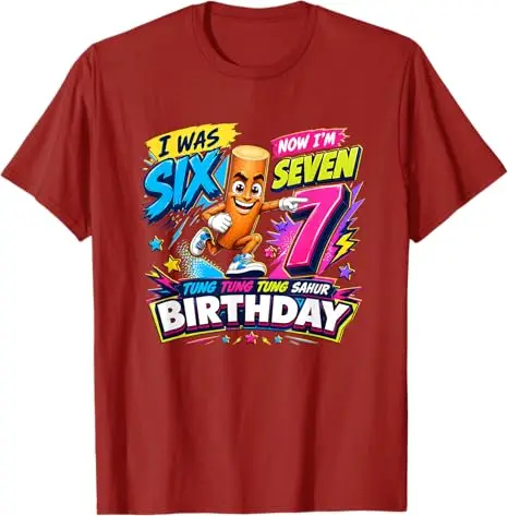 Ich war 6, jetzt bin ich 7 Geburtstags-Jungen-Mode 67 Tung Tung Sahur T-Shirt Y2k 7. Geburtstag Süße Grafik-Kleidung Six Seven Sons T-Shirt Geschenk – Detail 3