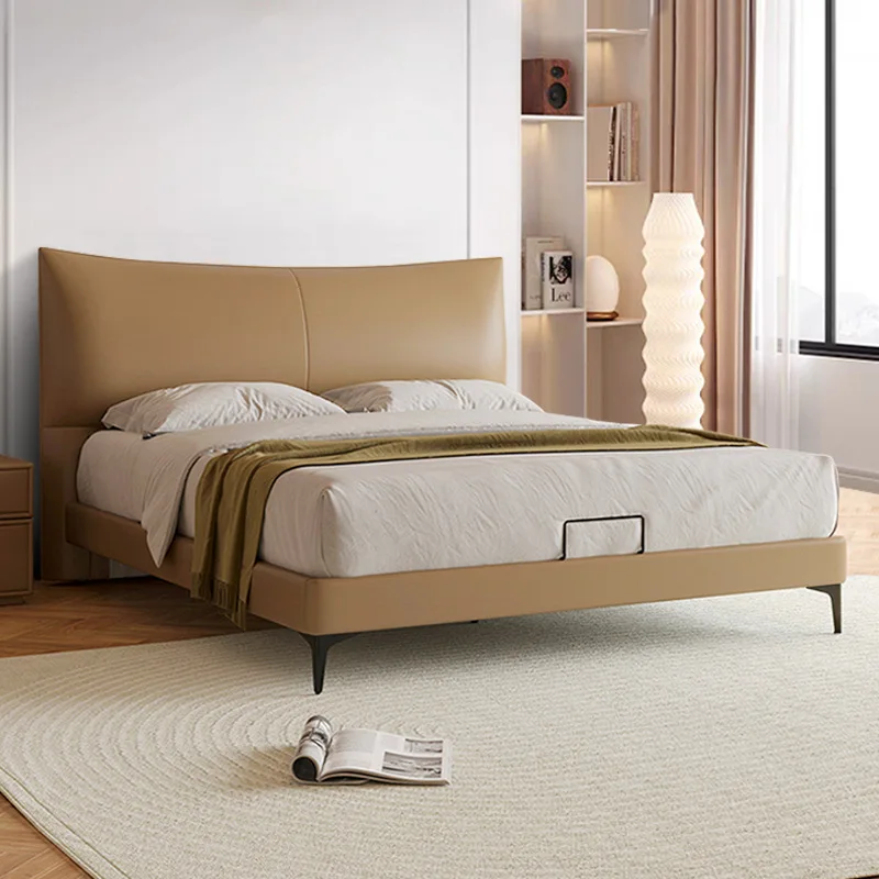 

Итальянская кровать класса люкс с кожаной обивкой, ультратонким изголовьем, двуспальная, для главной спальни