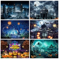 Halloween Backdrops For Photography Tomb Castle Witch Bat Terrible Night Pumpkin Lantern Baby Portrait Backgrounds Photocall