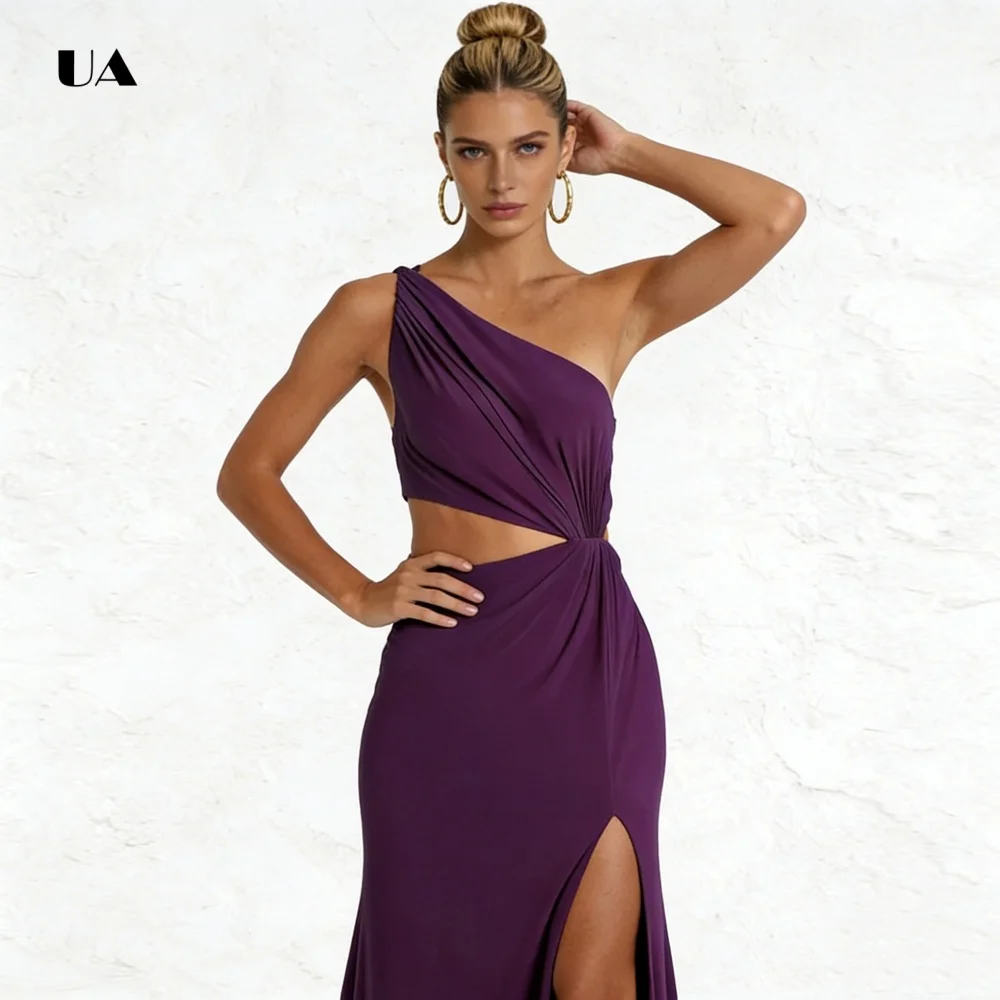 ULBYANRY Abito da ballo dritto con colletto asimmetrico Abito da sera corto monospalla con spacco increspato Abito da festa personalizzato