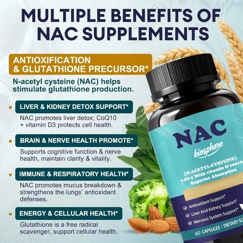 

NAC Supplement -1000mg Capsules per serving of NAC for liver cleansing, immunity, and antioxidant health support