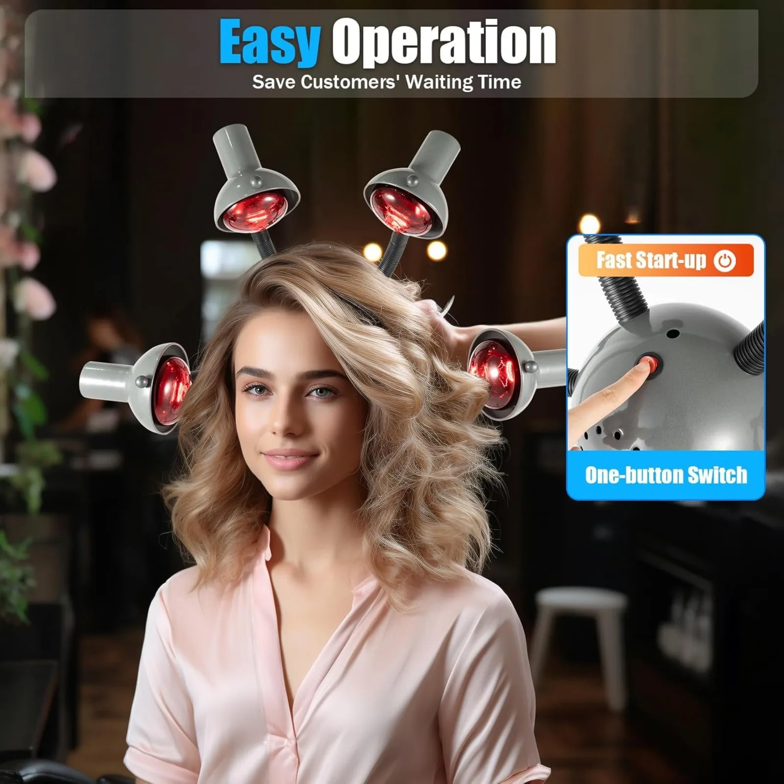 

5 Head 750W Color Processor Machine Adjustable Height Floor Hair Dryer for Salon, Drying,Coloring, Infrared Heat Lamp Red Light