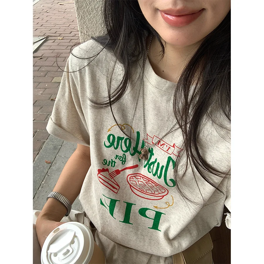 

Street American Letter Printing Short-sleeved T-shirt for Women 2025 Spring and Summer Loose Y2K Casual Half-sleeved Top