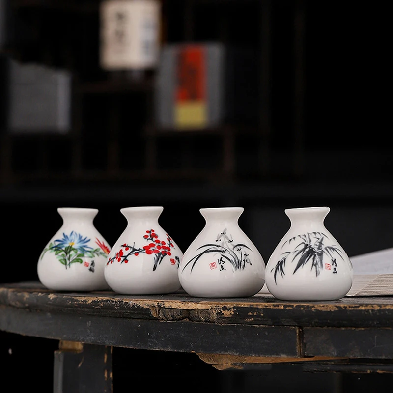 Retro White Chinese Style Mini Ceramic Vase Niche Home Dry Ice Kettle Ornament DIY Decoration Miniatures Flower Vase Crafts Gift