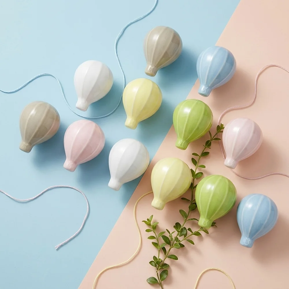 2Pcs Dopamine Aesthetic Balloon Ceramic Cabinet Door Handles Cute Round Ball Knobs Wall Hanging Decor Pulls for Cupboard Drawer
