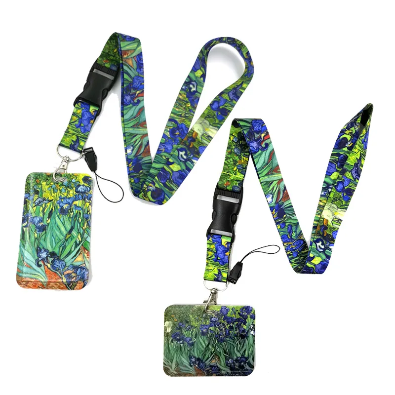Van gogh Irises Pittura Moda Donna Porta carte Cordino Colorato Infermiera Medico Studente Mostra Carta d'identità Clip Porta badge