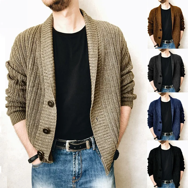 

Autumn and winter new luxury fashion men's long sleeved cardigan single breasted casual warm sweater knitted men's top jacket