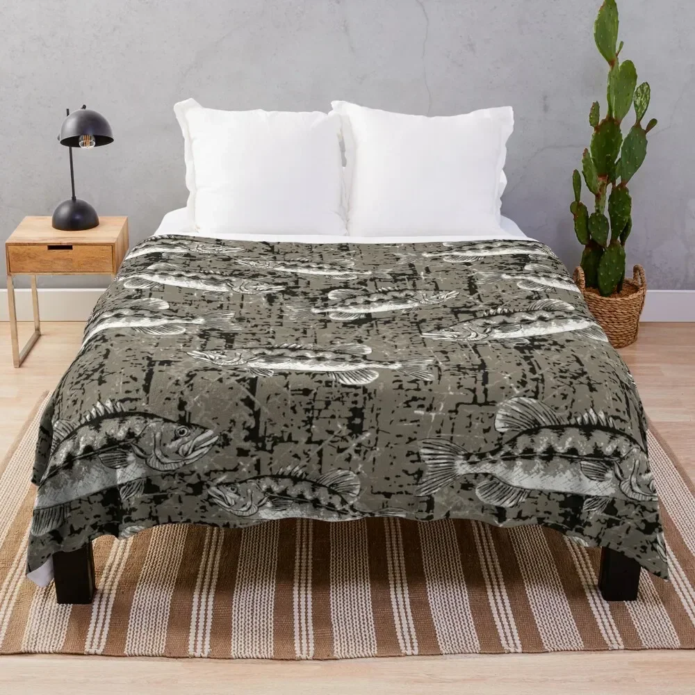 Monochromatic Largemouth Bass Camo Pattern - Bark Brown Throw Blanket Baby Cute Luxury Throw Sofa Throw Blankets