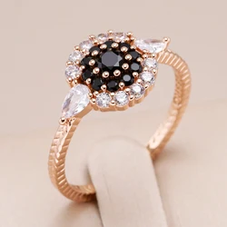 Kinel Unique Full Natural Zircon Big Ring Women 585 Rose Gold Color Vintage Wedding Accessories High Quality Fine Daily Jewelry