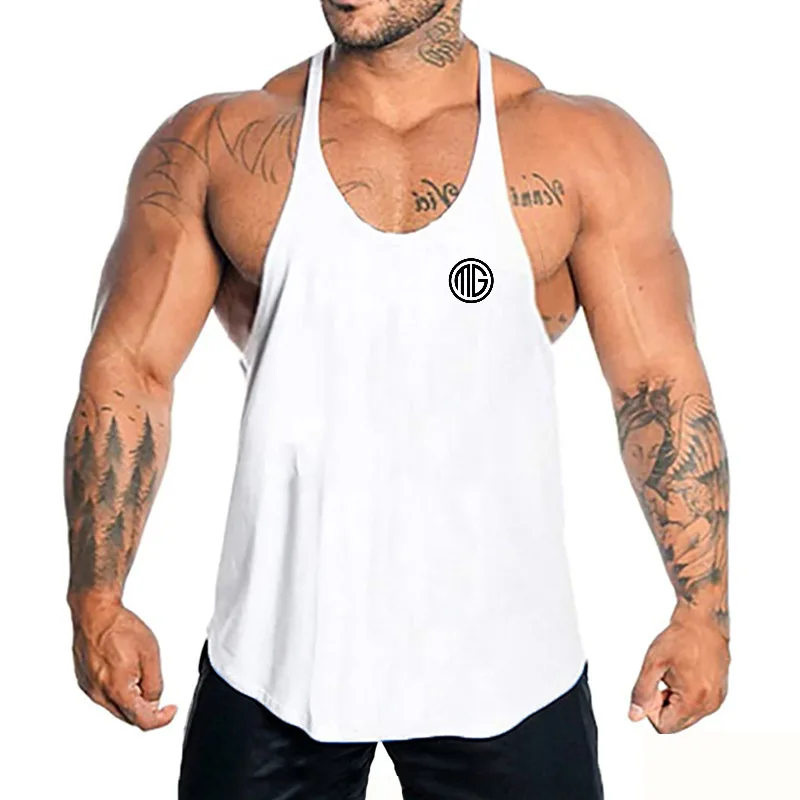 Mens Running Vests Summer Cotton Y Back Gym Stringer Tank Tops Bodybuilding Sleeveless Singlets Muscle Fitness Clothing