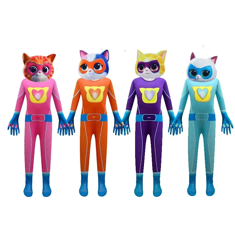 

Kids Halloween Costumes Super kitties Anime Cosplay Bodysuit Boys Game Clothing Girls Children Carnival Party Birthday Jumpsuit