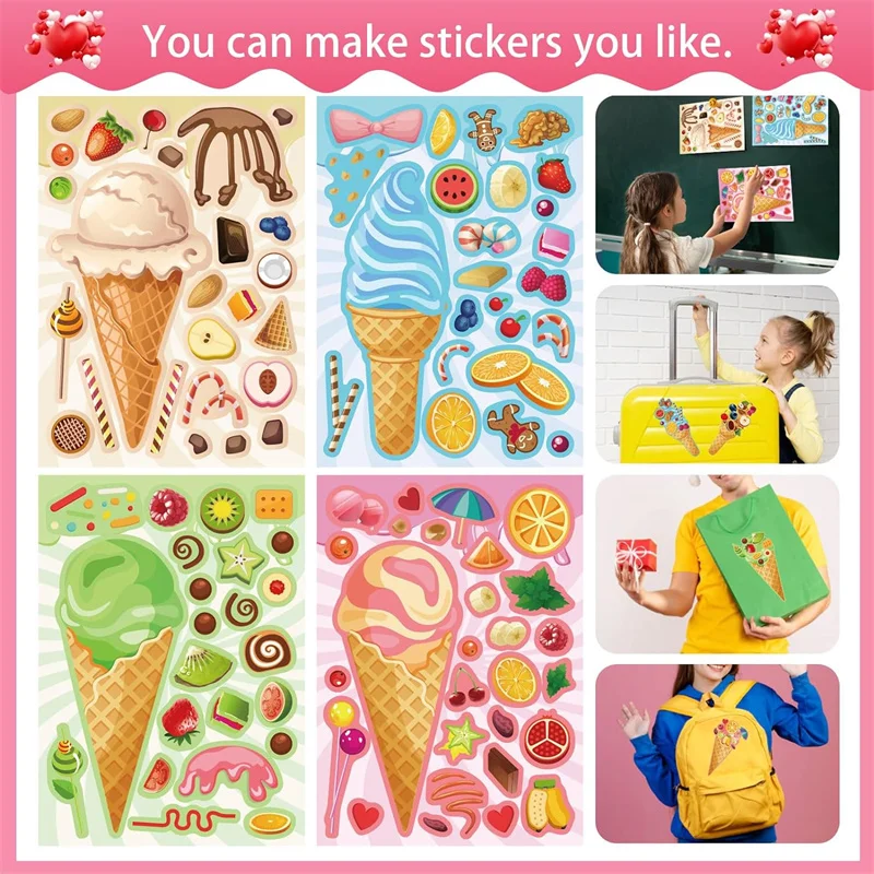 Puzzle Ice Cream Stickers DIY Make-a-face Sticker Make Your Own Sorbet Dessert Jigsaw Kids Boys Girls Party Toys Birthday Gifts