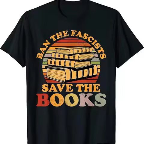 New Ban The Fascists Save Books Funny Worm Nerd T Shirt Made In Usa