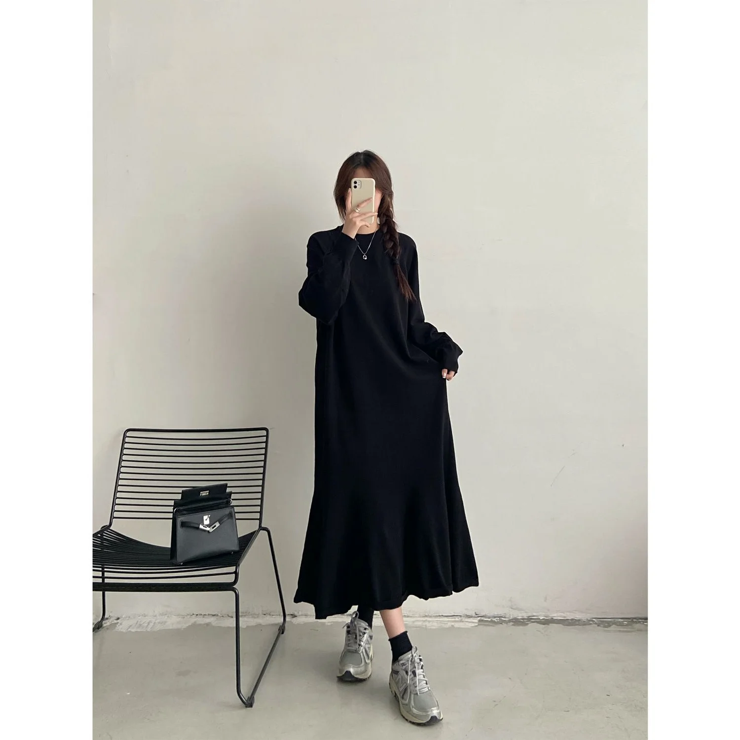 

plus Size 300 Pou Casual Loose Long Sve Fi Tail Dr for plus Size Women Autumn Winter Pure Color Korean Sle