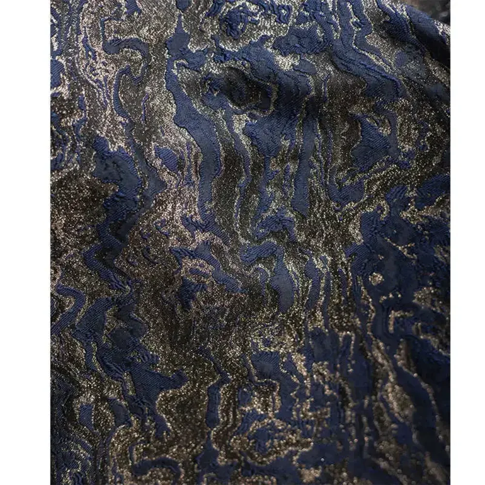 

Синий, черный, золотой, волнистый узор, жаккардовая ткань для креативного китайского стиля, куртка Ханфу, дизайнерская одежда, ткань, шитье своими руками