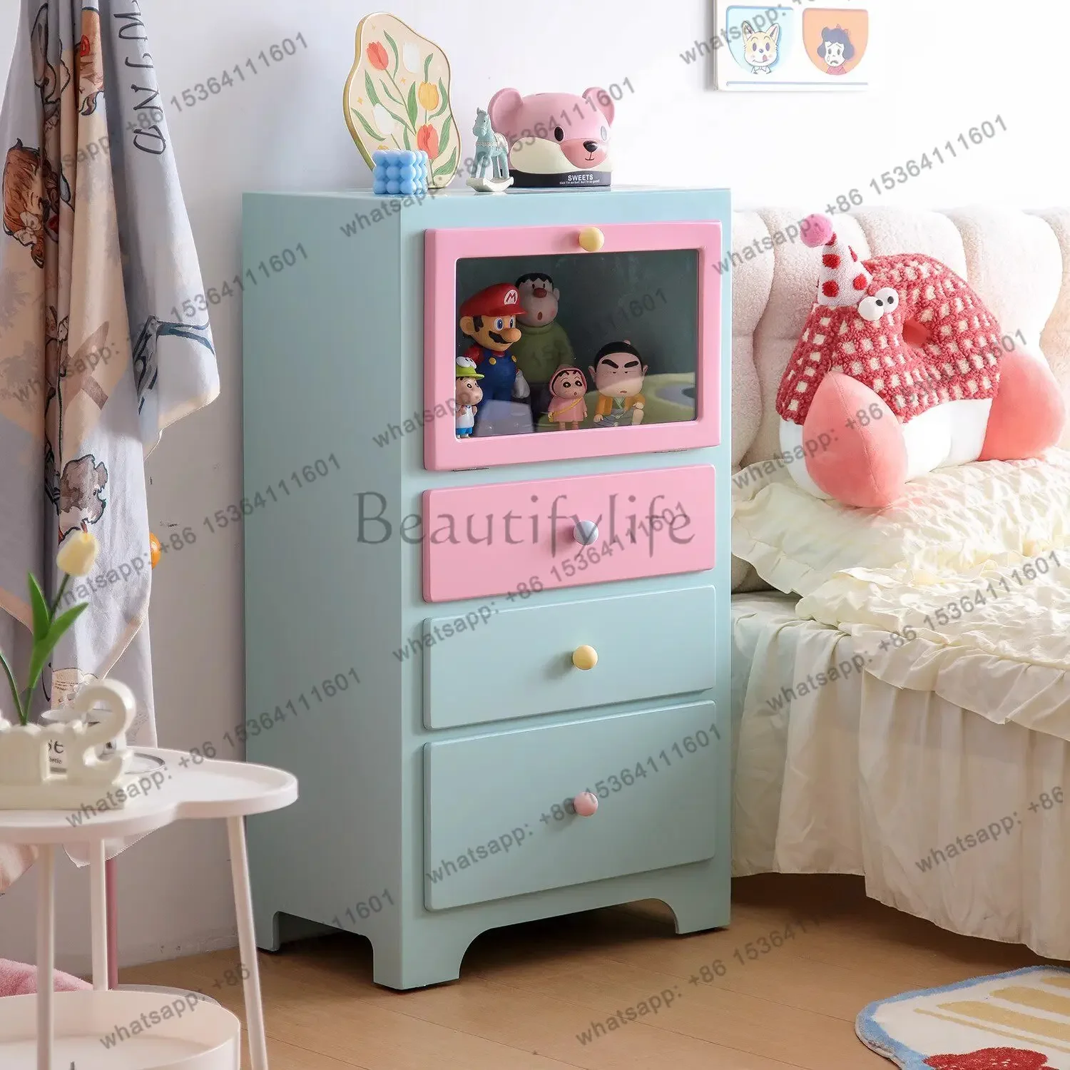 

FG11Cream wind solid wood dopamine chest storage color cabinet Japanese storage pink side cabinet