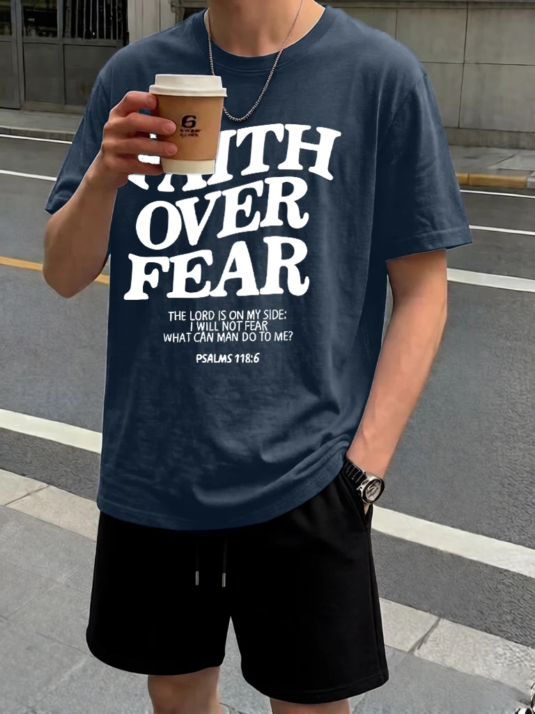 

Faith Over Fear Slogan Prints Cool Short Sleeve To Man 2Pc Set Simple Running New Streetwear Cotton Comfortable Summer Britches