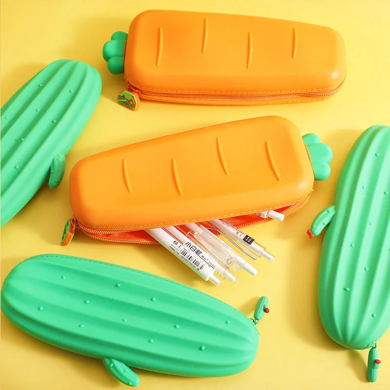 Stationery Creative Cartoon Carrot Soft Silicone Pencil Case Student Cute Pencil Stationery Storage Pencil Case Thickening