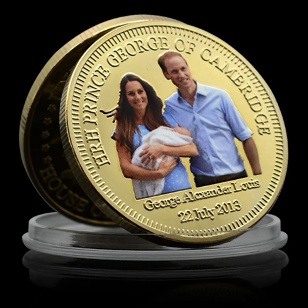 Banhado a ouro Medalha Moeda, George Alexander, Louis Nasceu Medalha de Memória, Reino Unido Príncipe, Ornamento, hrH, Príncipe de Camberidge, 22 de julho de 2013