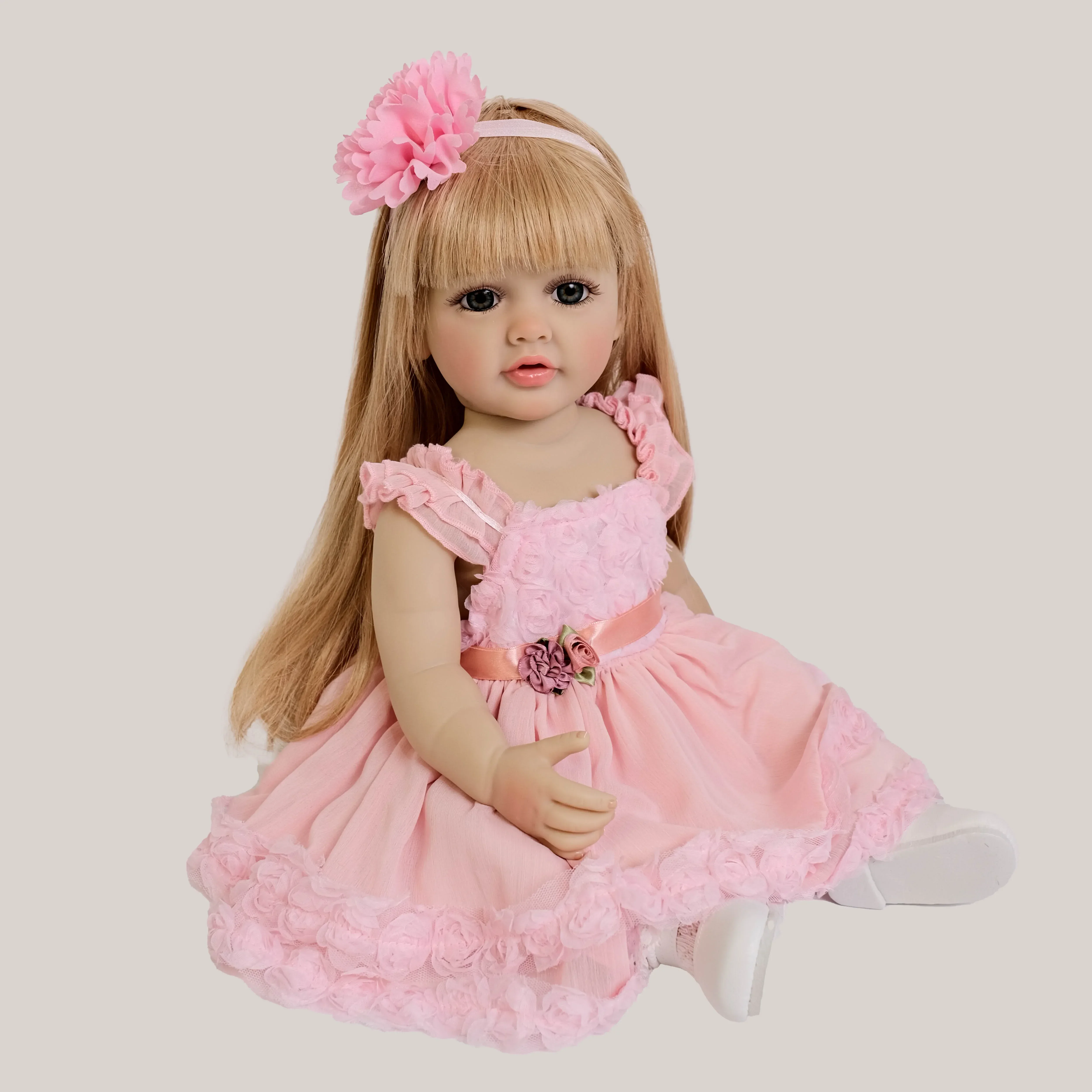 NPK 55CM Full Body Betty Soft Silicone Vinyl Reborn Toddler Blond Hair Girl Princess Lifelike Baby Doll Christmas Gift for Grils