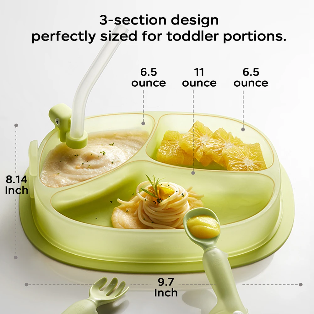 Bc Babycare Baby Sucker Silicone Dining Plate Solid Dinosaur Cartoon Children Dishes Suction Training Tableware Kid Feeding Bowl