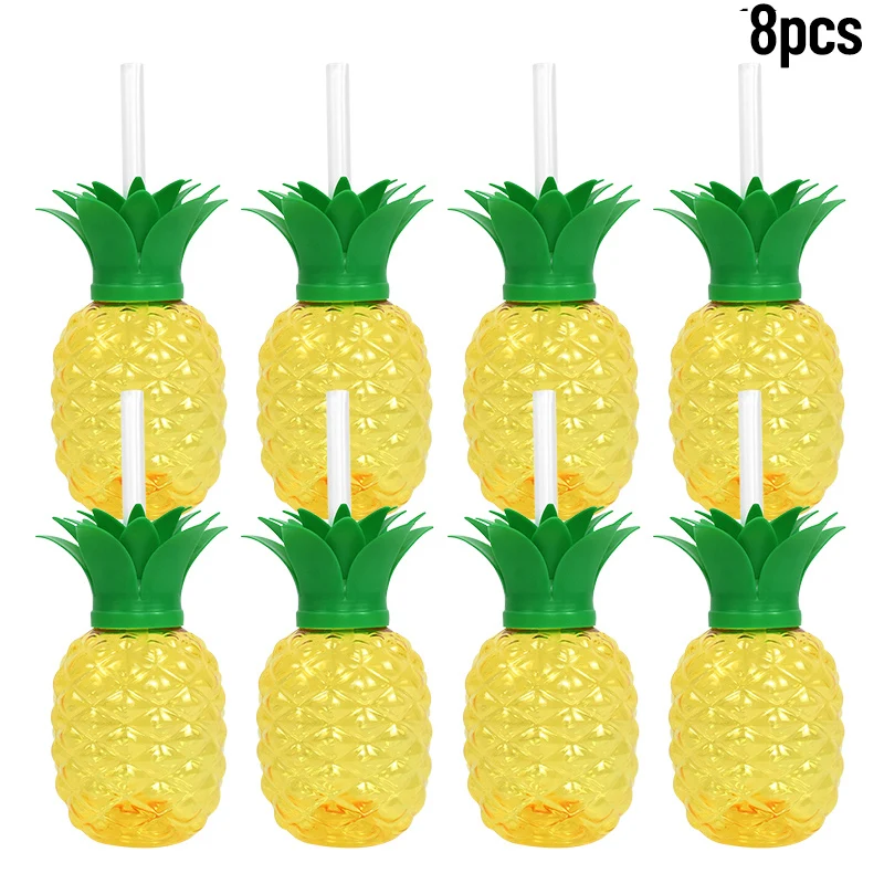 8 Stuks Plastic Ananas Bekers Met Stro Aardbei Drinkbeker Hawaiian Luau Party Decor Tropische Zomer Strand Verjaardag Benodigdheden