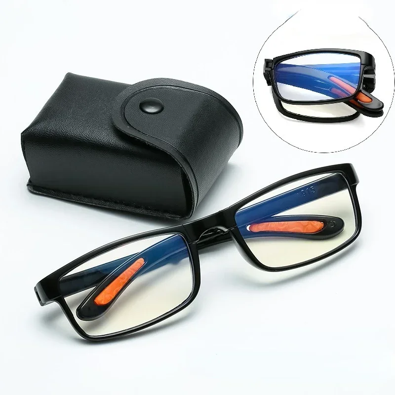 Klappbare Lesebrille mit Etui, Anti-Blaulicht-Brille, Presbyopie, Retro, Unisex, Taschenbrille, tragbare Brille für Männer und Frauen – Detail 1