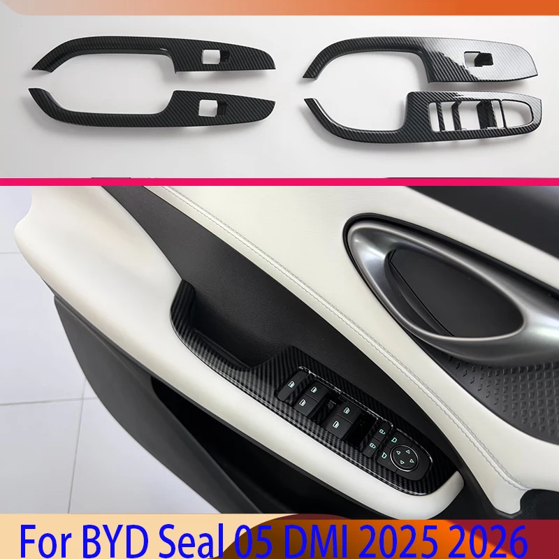 For BYD Seal 05 Dm-i Dmi 2025 2026 Carbon Fiber Style Door Window Armrest Cover Switch Panel Trim Molding Garnish