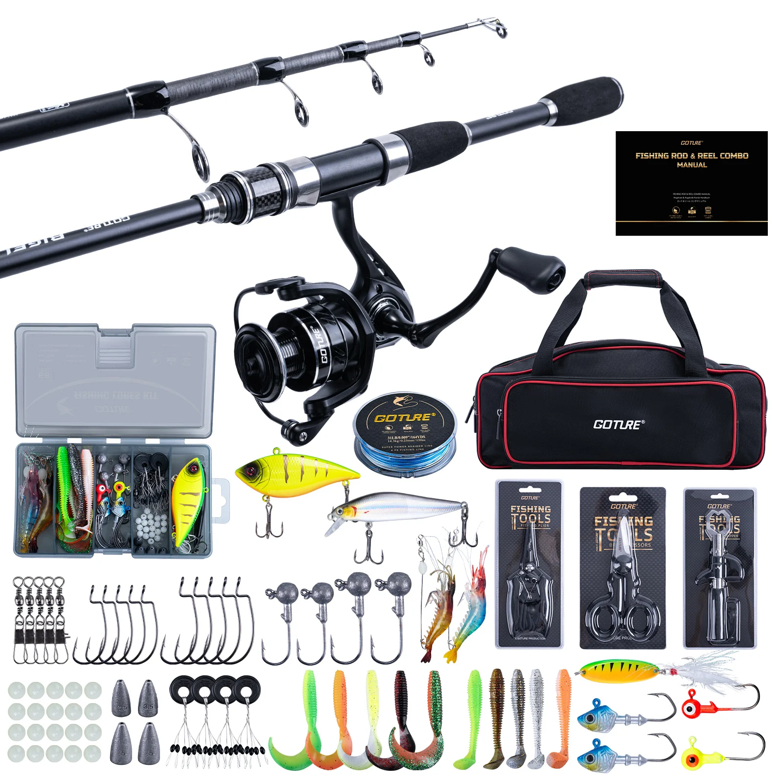 

Комбинированная телескопическая удочка Goture и катушка из углеродного волокна и инструмент для снастей с сумкой-переноской 900D Oxford, комбинированная удочка для путешествий