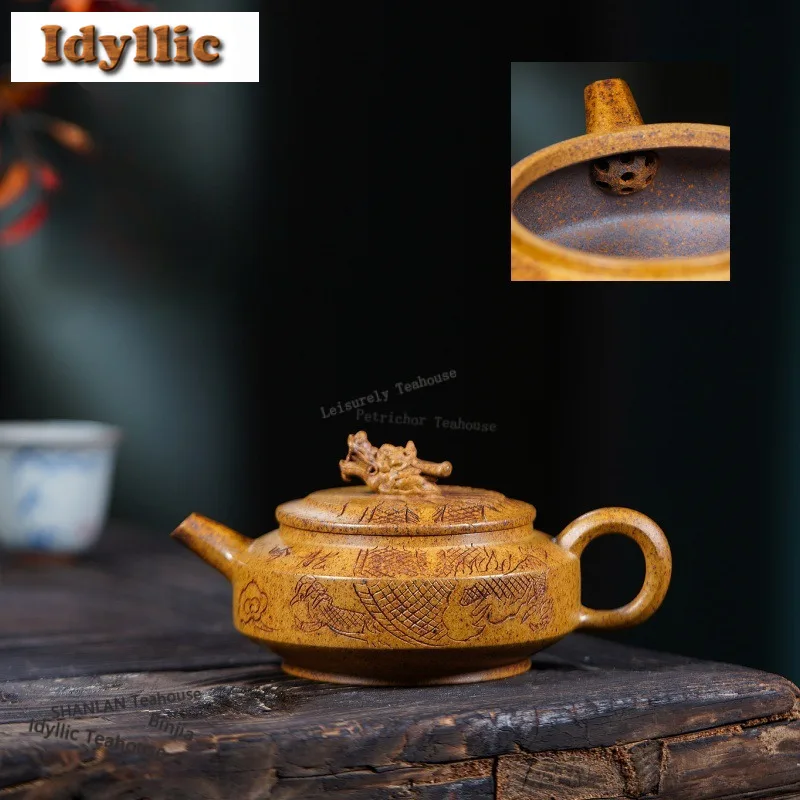 

190ml Dragon Antique Yixing Purple Clay Teapots Handmade Dragon Pot Raw Ore Wood-fired Porcelain Mud Kettle Zisha Tea Set Gift