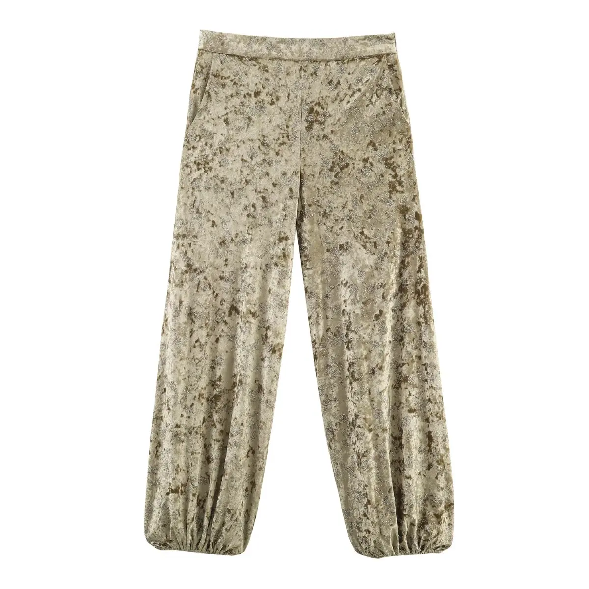 แฟชั่นผู้หญิงปี 2025: สไตล์ยุโรปและอเมริกา ลุคเมทัลลิกสุดอินเทรนด์ กางเกงฮาเร็มลำลองเอวกลาง