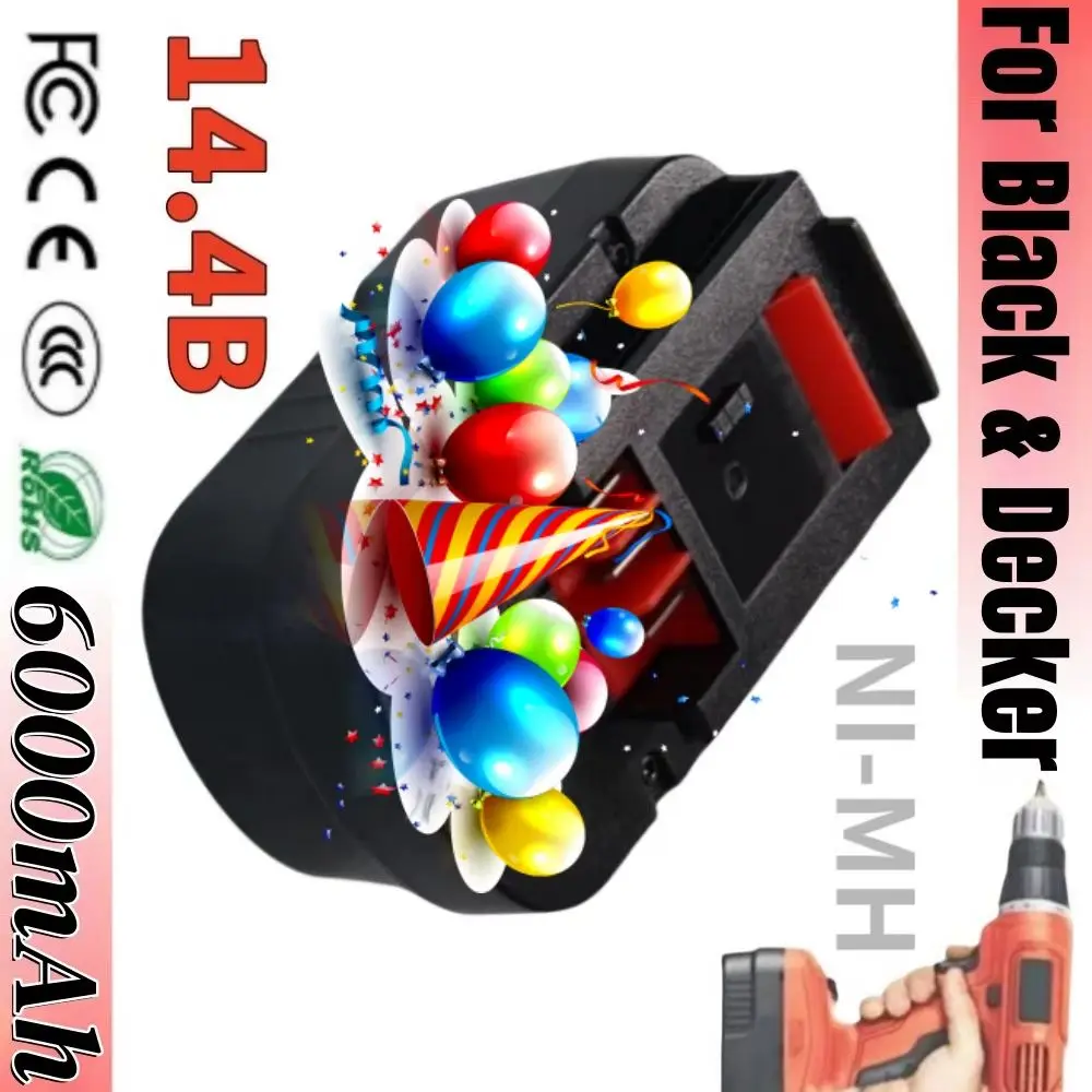 

14.4V HPB14 Ni-Mh Power Tool Battery 6000mAh High Capacity Replacement for Black&Decker FSB14 FS140BX 499936-34