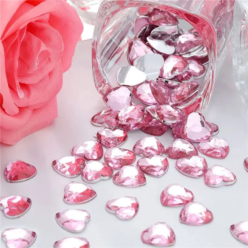 AA2095~200 Acrylic Heart-Shaped Valentine'S Day, Wedding Flat Back Heart-Shaped Rhinestone, 0.5 Inch (Red-Pink)