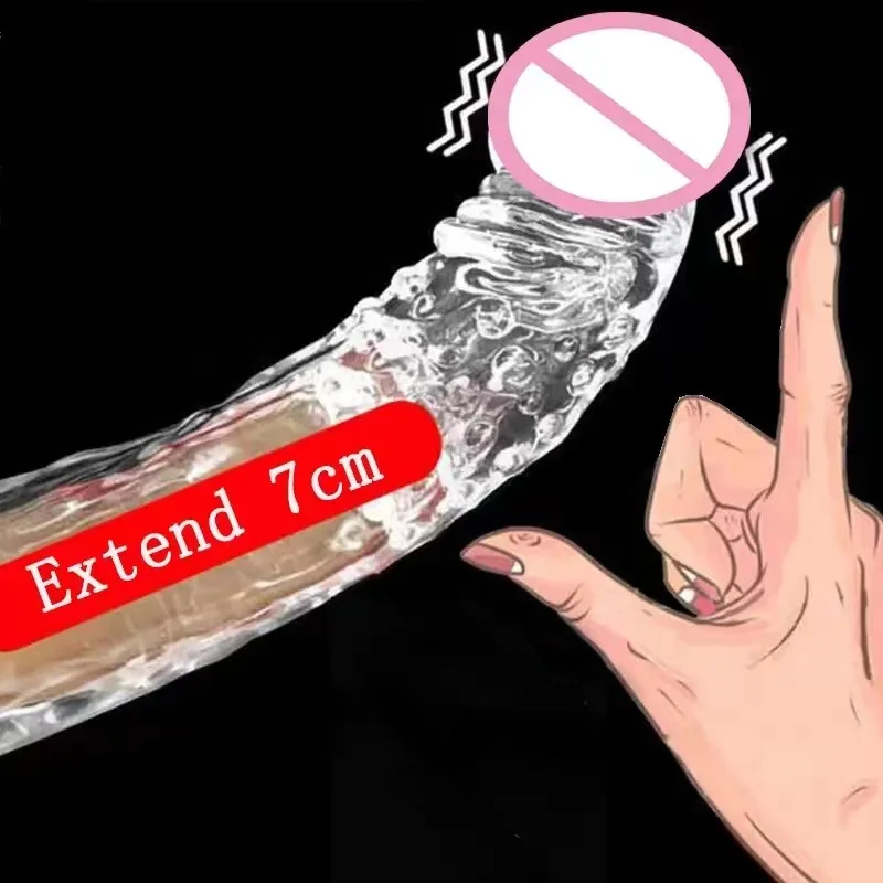 Realistic Condom Extension 7cm Inside the Head Vibrator Cock  Penis Sleeve Expansion Delayed Ejaculation Reusable Male sex toy