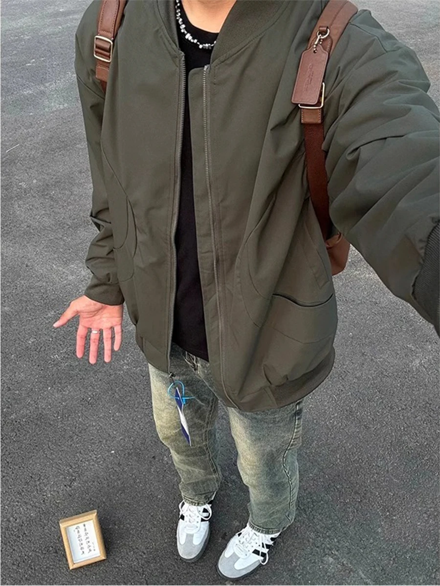 

Military een ort American Pilot Jaet Stand Collar Men's Baseball Coat Cleanfit Boys Outerwear Loose Fit Youth Trend