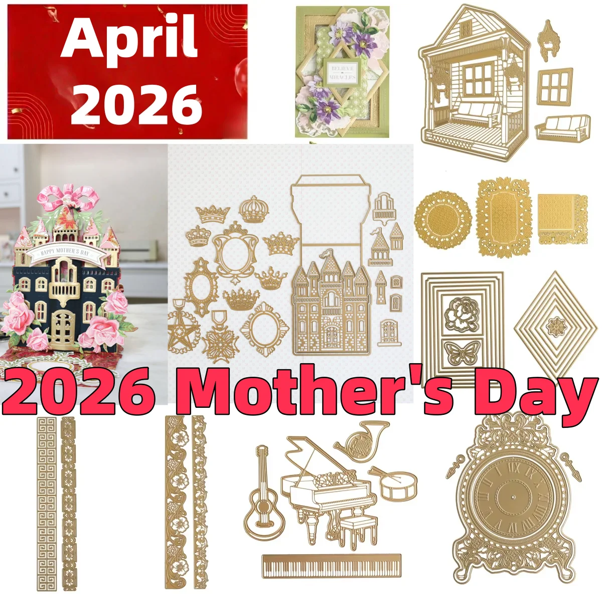 

House Front Porch Scene Floral Concentric Shape Diy Metal Cutting Dies Decorating Scrapbook Gift Card Craft Mother's Day 2026